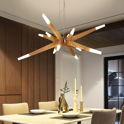 Zeitgenössische Pendelleuchte aus Holz mit Sputnik-Kronleuchter