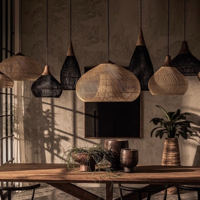 Vintage-Pendelleuchte, Rattan-Lampenschirm, hohe Qualität