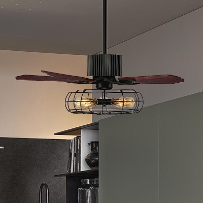 52-Zoll-Innendeckenventilator mit Käfig und 5 Flügeln aus rustikalem Metall