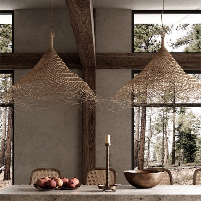 Rustikaler Lampenschirm aus Rattan, Vintage-Pendelleuchten