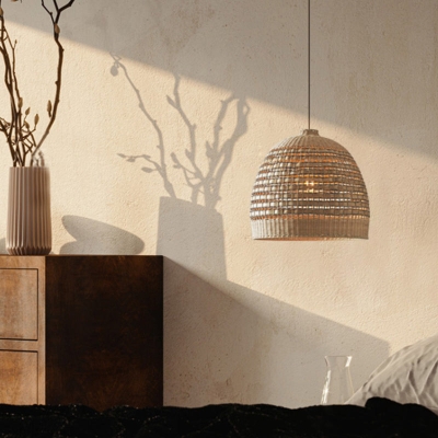 Handgeflochtene Rattan-Glocken-Pendelleuchte, rustikal