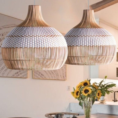 Weiße Rattan-Pendelleuchte, gewebter Rattan-Lampenschirm, 50 cm