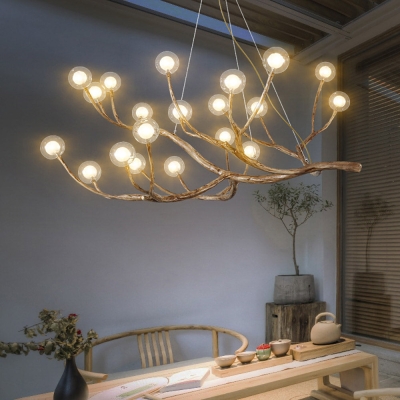 Nordic Rustic Tree Branch Hängeleuchter mit Blasenglasbeleuchtung