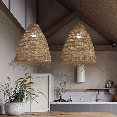 Moderne kegelförmige Pendelleuchte aus Rattan