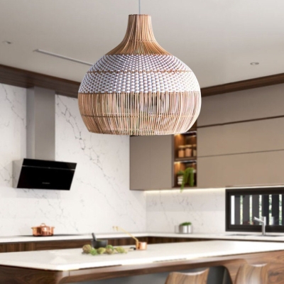 Weiße Rattan-Pendelleuchte, gewebter Rattan-Lampenschirm, 50 cm