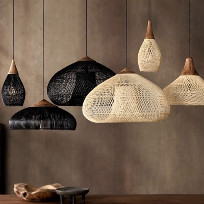 Vintage-Pendelleuchte, Rattan-Lampenschirm, hohe Qualität