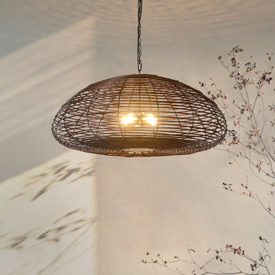 Dunkelbraune Rattan-Pendelleuchte, Bauernhaus-Küchenlampenschirm