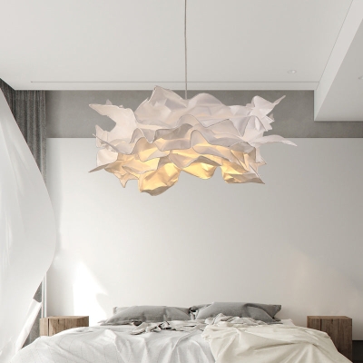 Weiße Wolken-Pendelleuchten aus Stoff, kreativer Origami-Kronleuchter