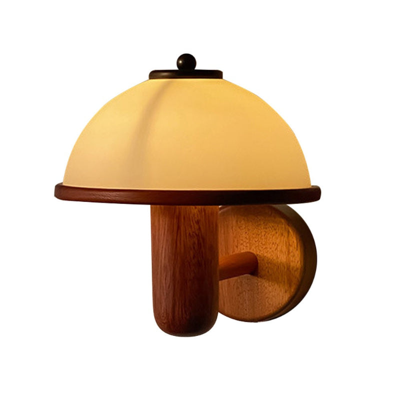 Vintage Wandlampe aus Holz mit Glasschirm