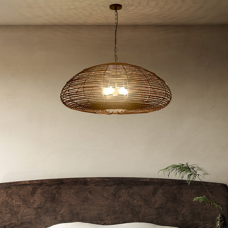 Dunkelbraune Rattan-Pendelleuchte, Bauernhaus-Küchenlampenschirm