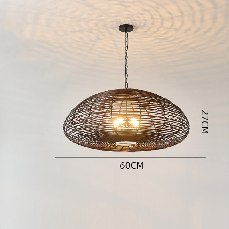 Dunkelbraune Rattan-Pendelleuchte, Bauernhaus-Küchenlampenschirm
