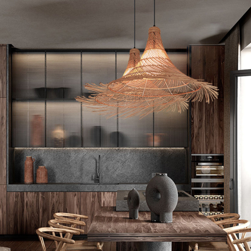 Boho Lampenschirm Rattan Hutform Pendelleuchten