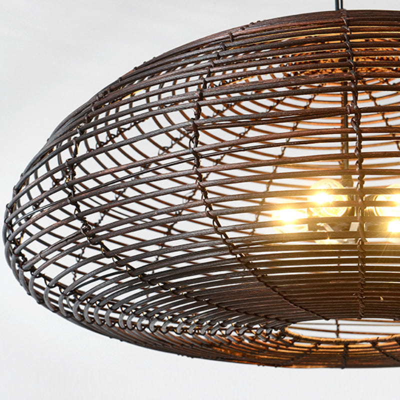 Dunkelbraune Rattan-Pendelleuchte, Bauernhaus-Küchenlampenschirm