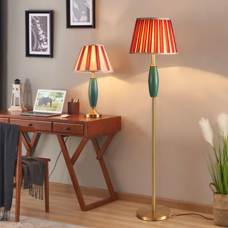 Messing Tischlampe Keramik Schreibtisch Lampenschirm Retro Stehlampe