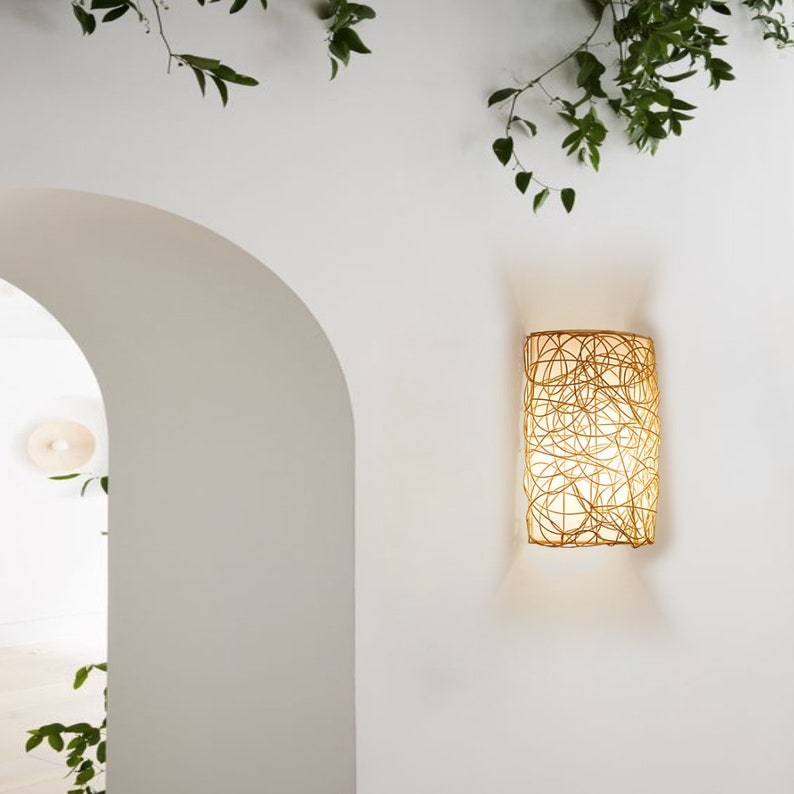 Rattan-Wandleuchte, Korbwand-Hängelampen, Boho-Wandleuchte