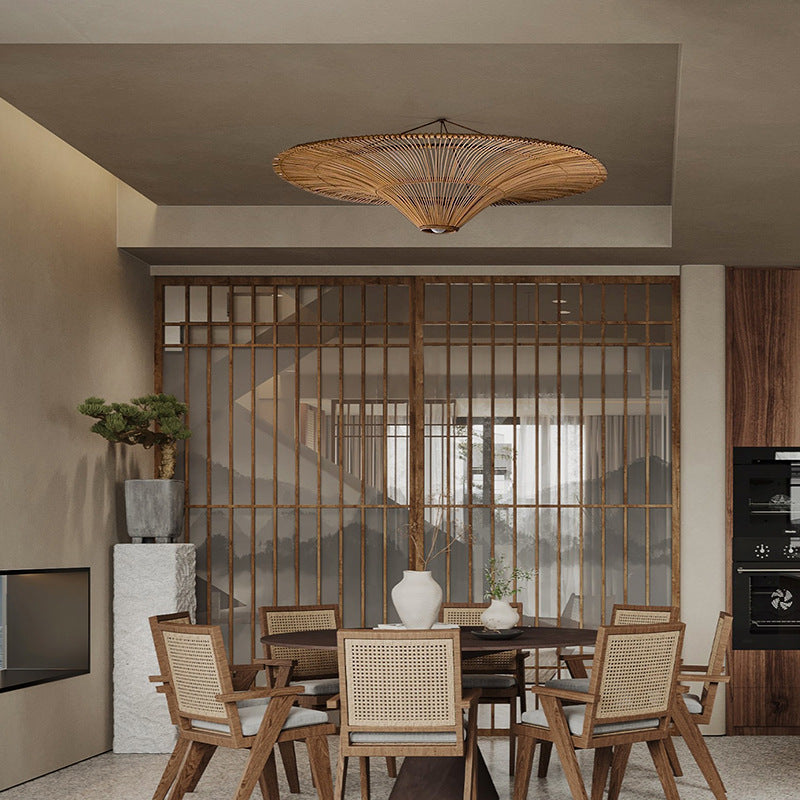 Große moderne Rattan-Pendelleuchte, Deckenlampenschirm, 80 cm