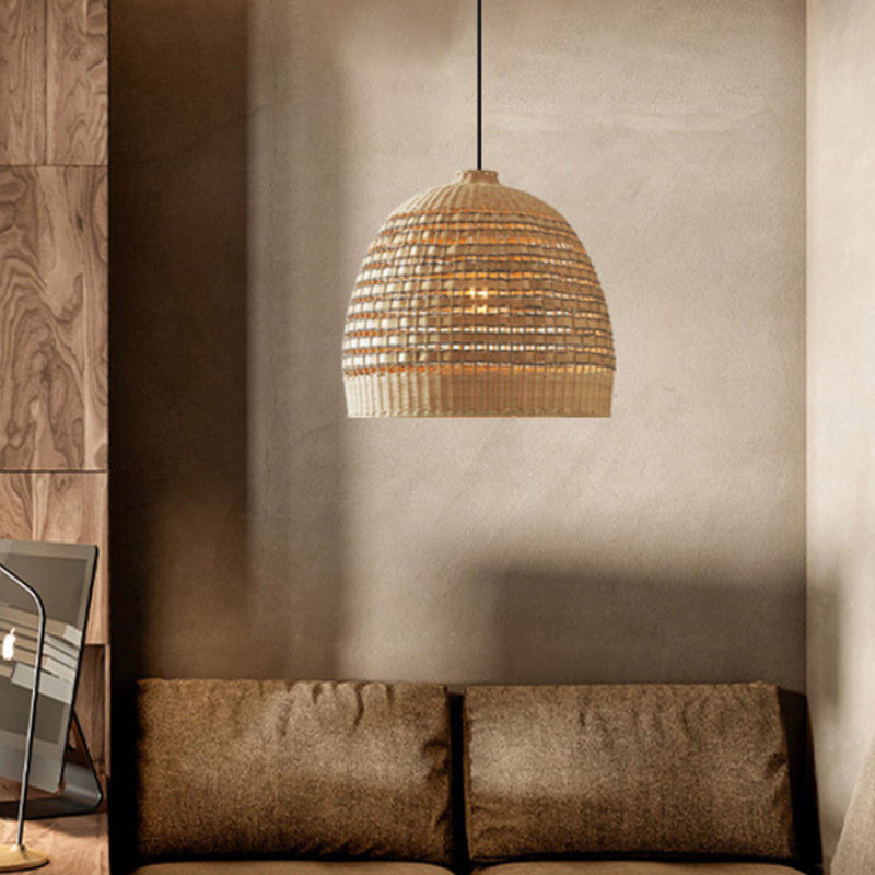 Handgeflochtene Rattan-Glocken-Pendelleuchte, rustikal