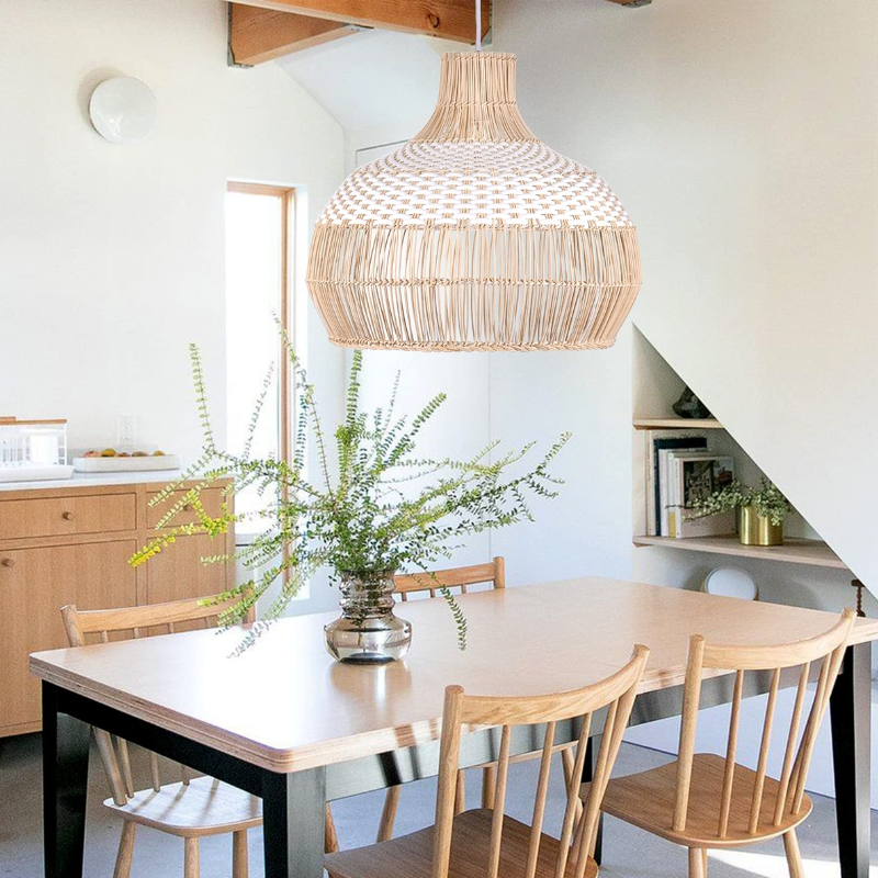 Weiße Rattan-Pendelleuchte, gewebter Rattan-Lampenschirm, 50 cm