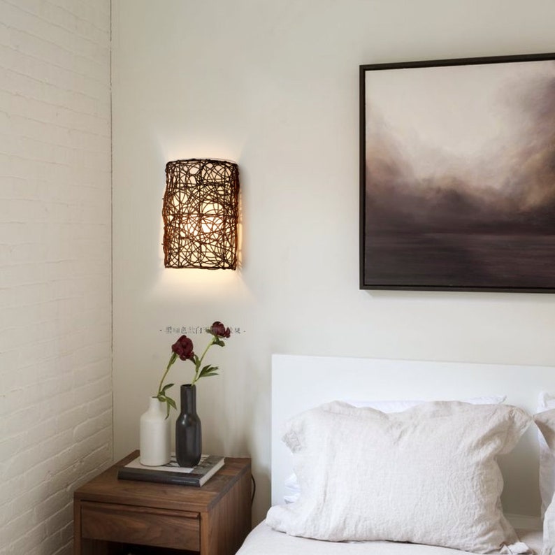 Rattan-Wandleuchte, Korbwand-Hängelampen, Boho-Wandleuchte