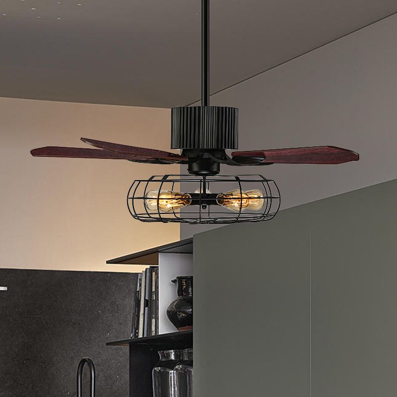 52-Zoll-Innendeckenventilator mit Käfig und 5 Flügeln aus rustikalem Metall