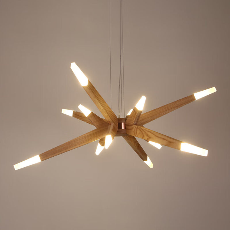 Zeitgenössische Pendelleuchte aus Holz mit Sputnik-Kronleuchter