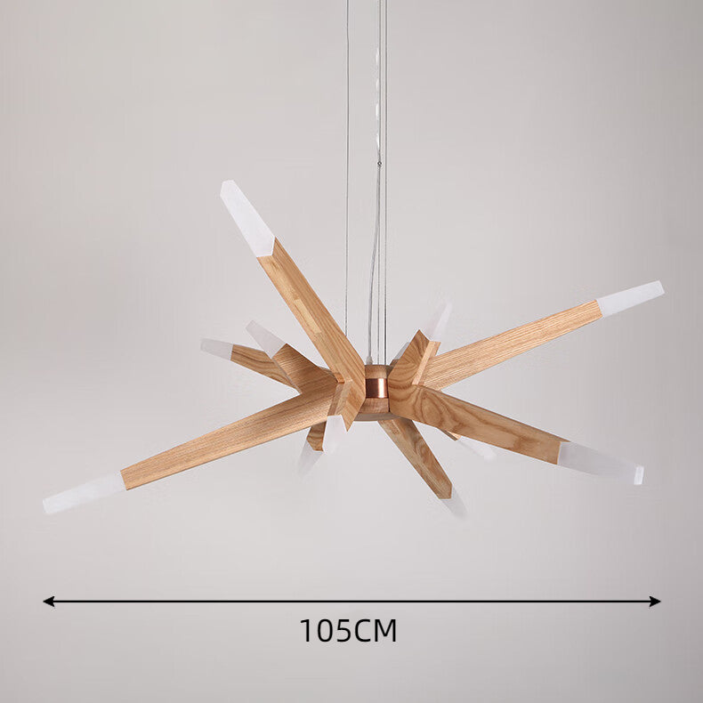 Zeitgenössische Pendelleuchte aus Holz mit Sputnik-Kronleuchter