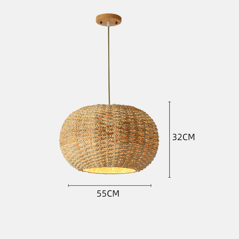 Hängeleuchten aus Rattanstroh mit rundem Lampenschirm