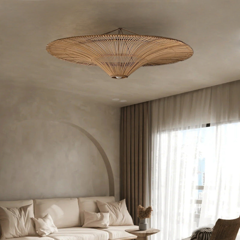Große moderne Rattan-Pendelleuchte, Deckenlampenschirm, 100 cm