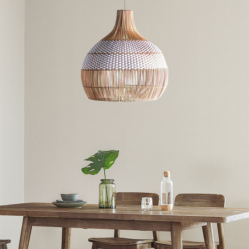 Weiße Rattan-Pendelleuchte, gewebter Rattan-Lampenschirm, 50 cm