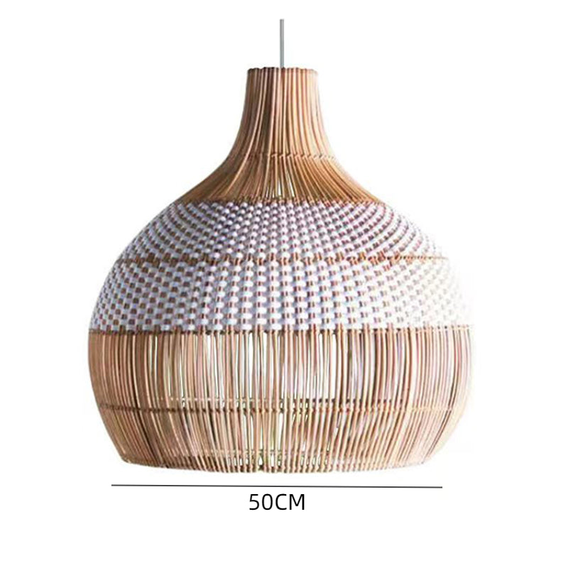 Weiße Rattan-Pendelleuchte, gewebter Rattan-Lampenschirm, 50 cm