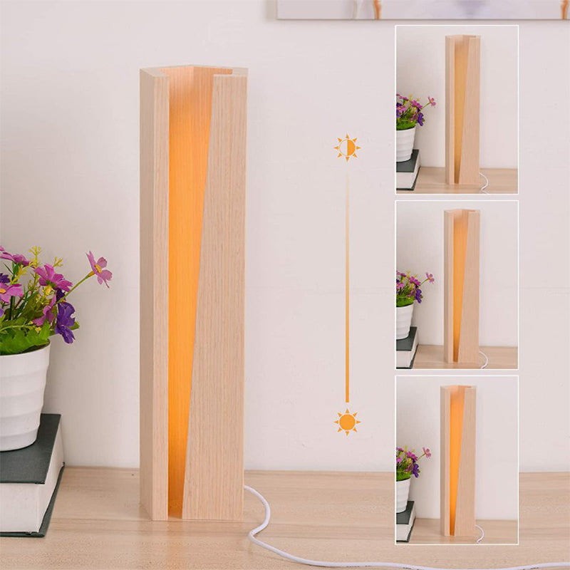 Fünfeckige LED-Tischlampe aus Holz mit USB