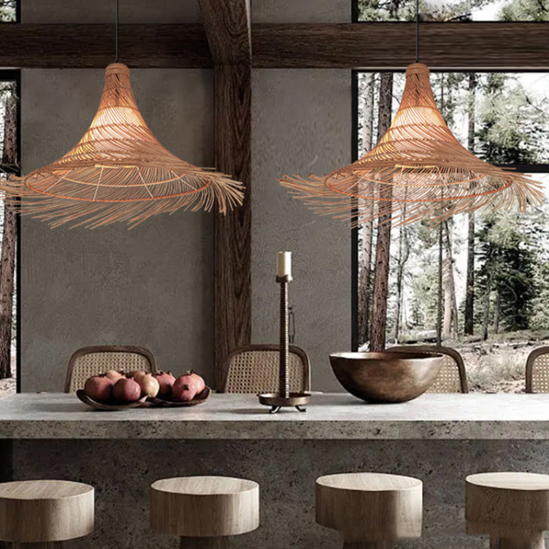 Boho Lampenschirm Rattan Hutform Pendelleuchten