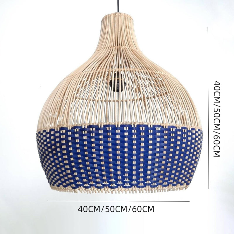 Klassische blaue Rattan-Pendelleuchte mit gewebtem Lampenschirm