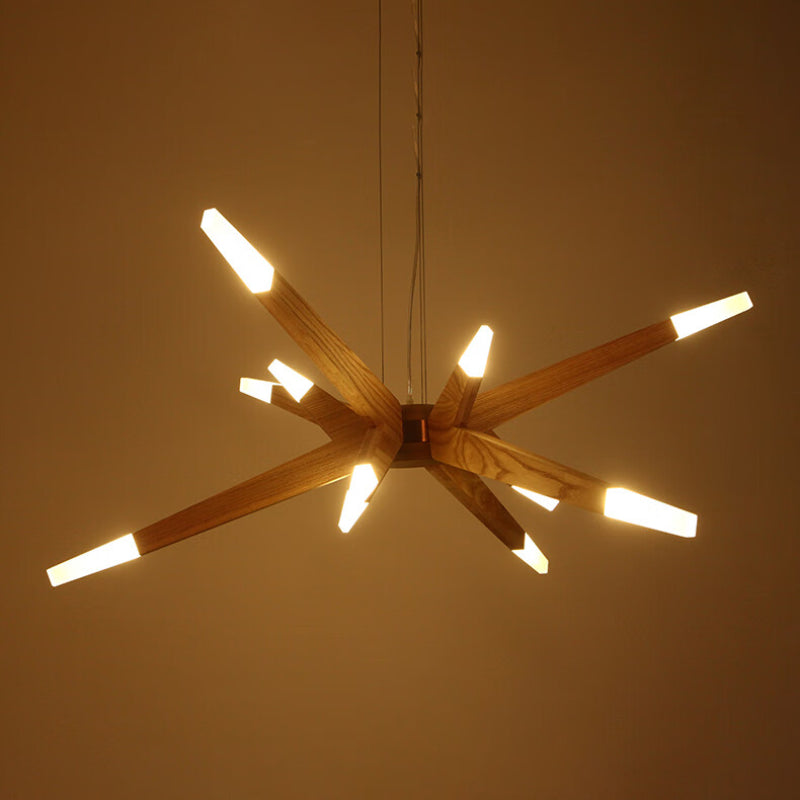 Zeitgenössische Pendelleuchte aus Holz mit Sputnik-Kronleuchter