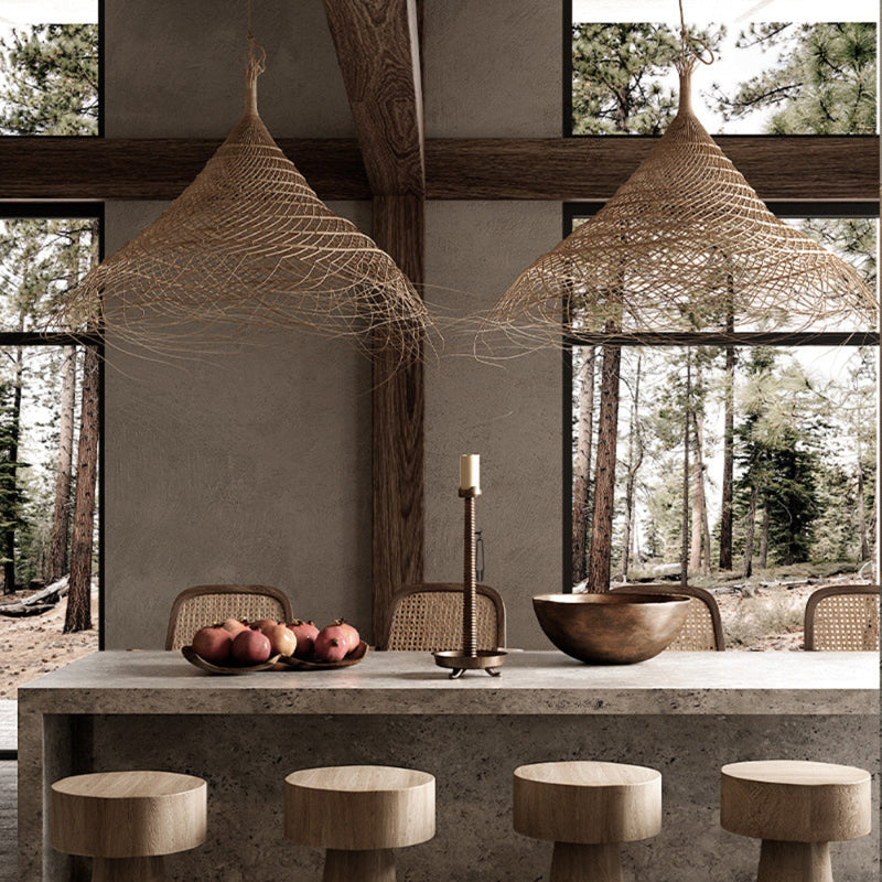 Rustikaler Lampenschirm aus Rattan, Vintage-Pendelleuchten