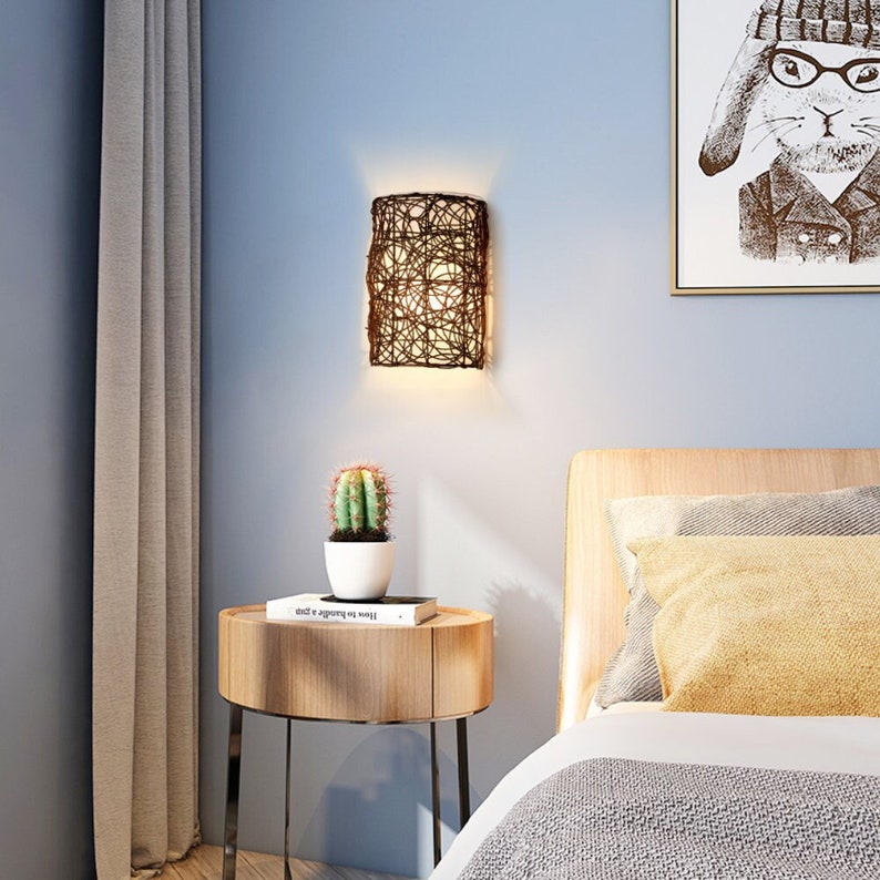 Rattan-Wandleuchte, Korbwand-Hängelampen, Boho-Wandleuchte