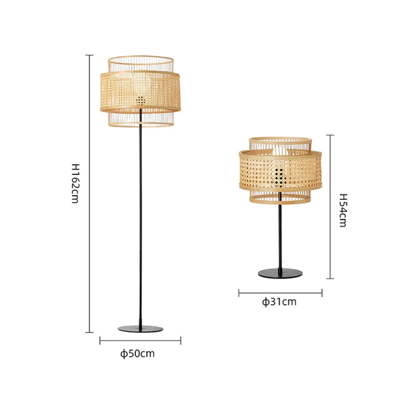 Handgeflochtene Rattan-Stehlampen und Tischlampen im Vintage-Design