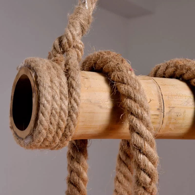 Industrielle Vintage-Insel-Pendelleuchte mit Seil-Holzdekoration