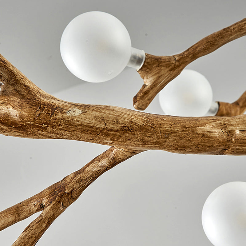 Nordic Rustic Tree Branch Hängeleuchter mit Blasenglasbeleuchtung