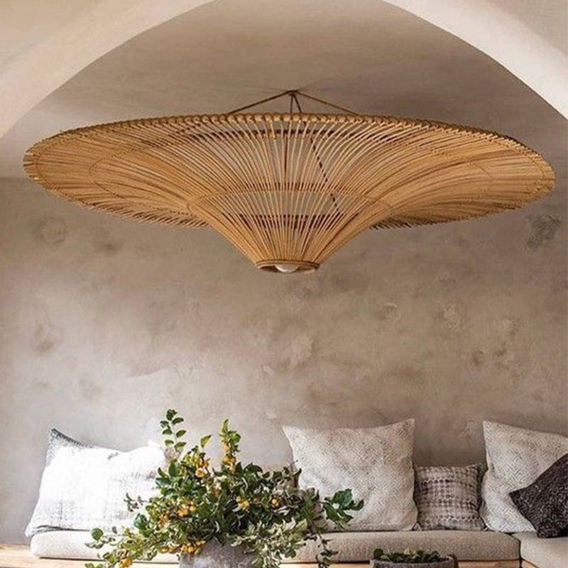 Große moderne Rattan-Pendelleuchte, Deckenlampenschirm, 100 cm