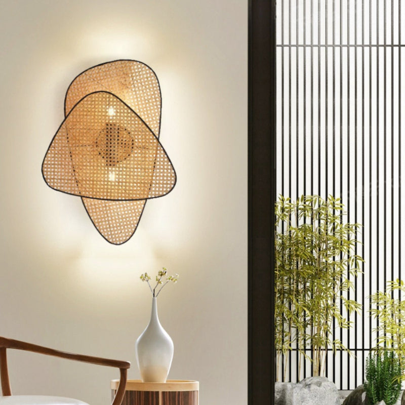 Kreative Schlafzimmer-Nachttisch-Wandlampe aus Rattan gewebt