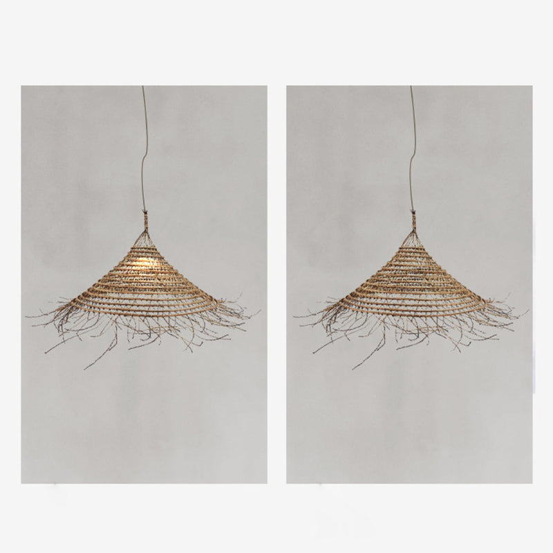 Rustikaler Lampenschirm aus Rattan, Vintage-Pendelleuchten