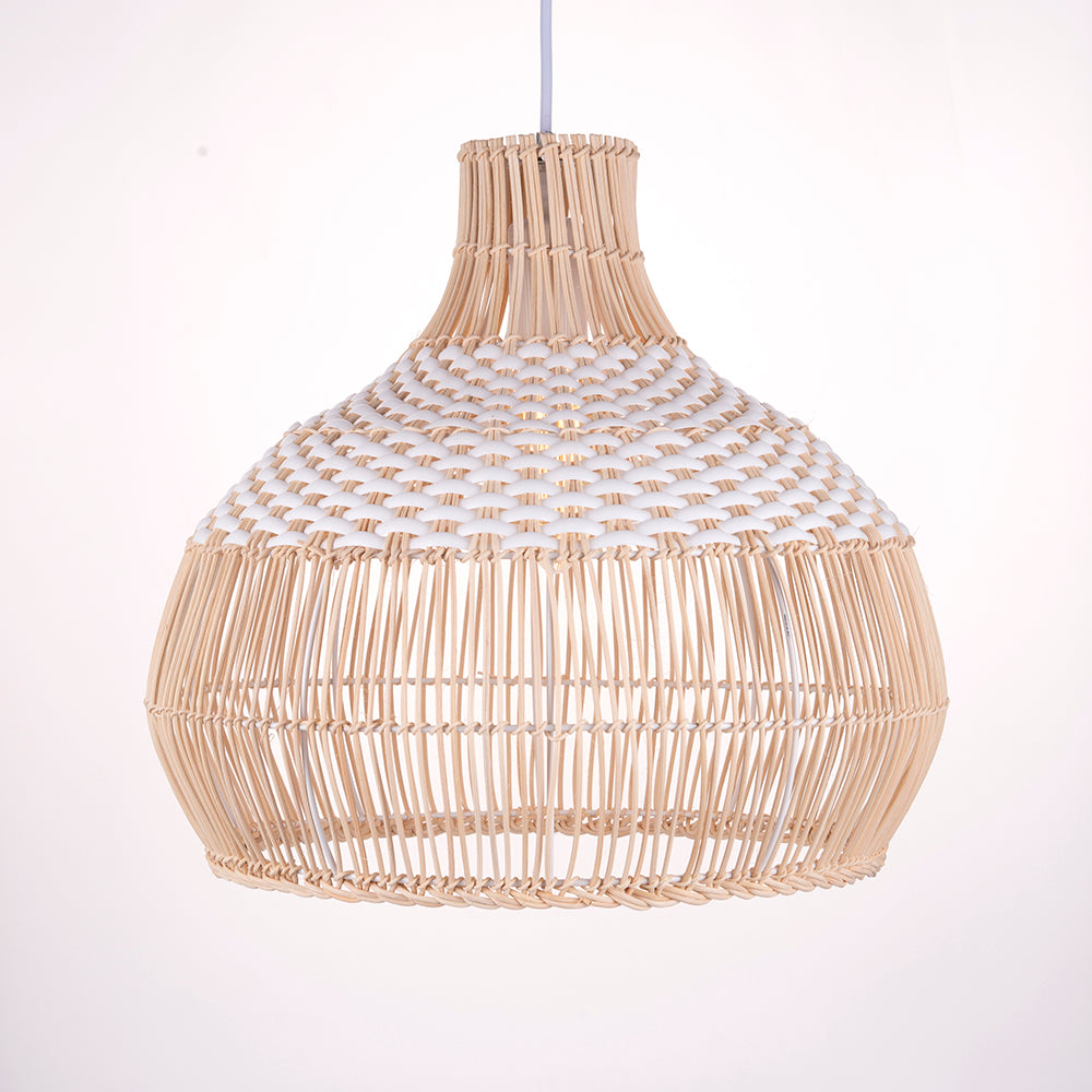 Weiße Rattan-Pendelleuchte, gewebter Rattan-Lampenschirm, 50 cm