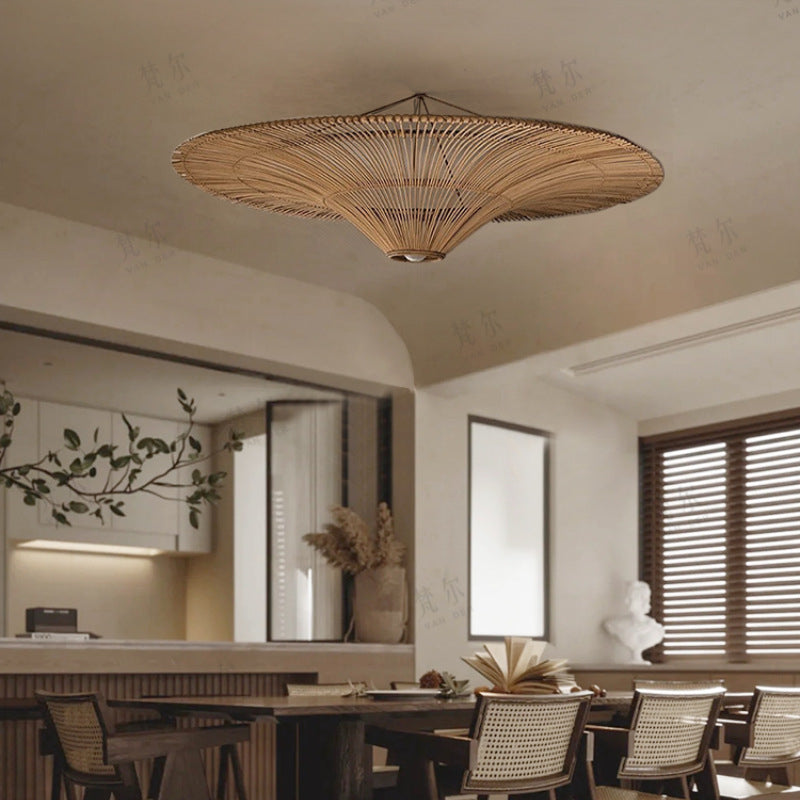 Große moderne Rattan-Pendelleuchte, Deckenlampenschirm, 80 cm