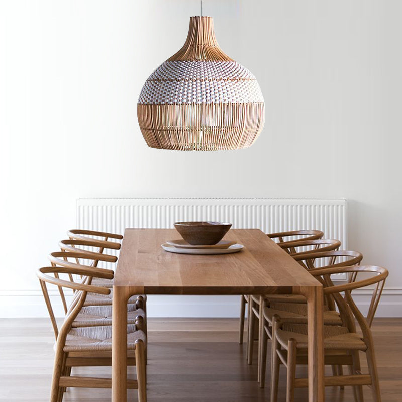 Weiße Rattan-Pendelleuchte, gewebter Rattan-Lampenschirm, 50 cm