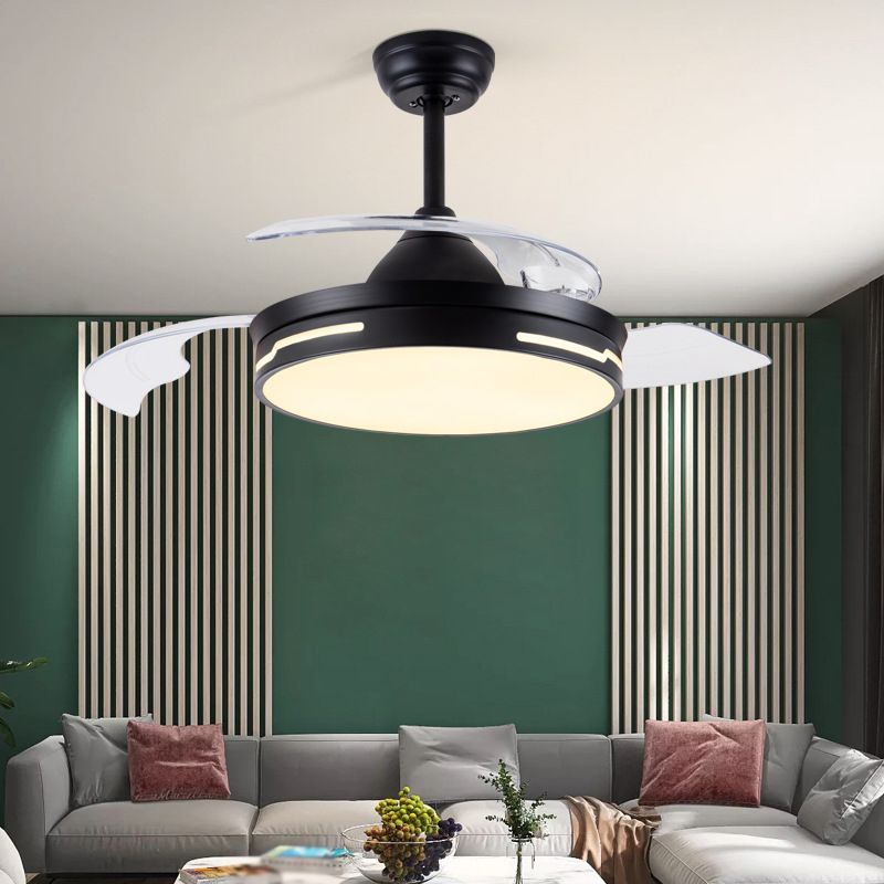 LED-Deckenventilatorleuchte „Drum“ für den Innenbereich in Schwarz/Weiß