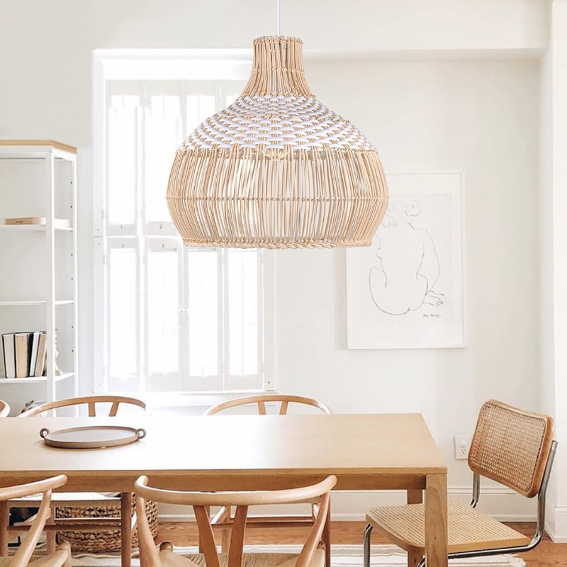 Weiße Rattan-Pendelleuchte, gewebter Rattan-Lampenschirm, 50 cm