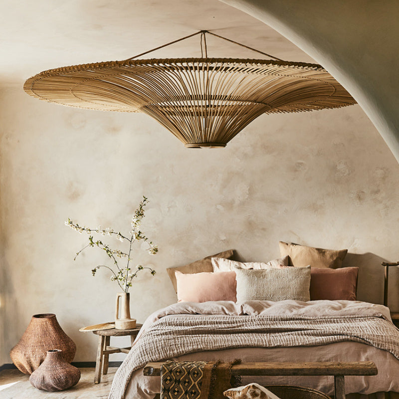 Große moderne Rattan-Pendelleuchte, Deckenlampenschirm, 80 cm
