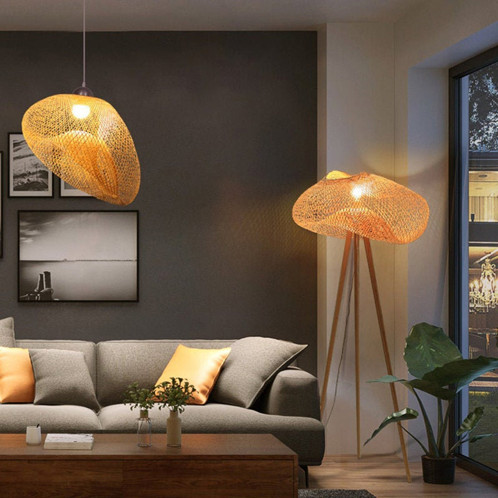 Stativ-Stehlampe aus Bambus im Retro-Stil