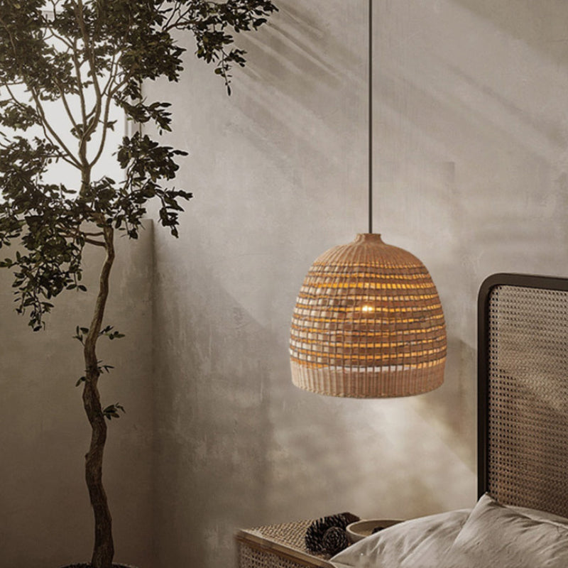 Handgeflochtene Rattan-Glocken-Pendelleuchte, rustikal